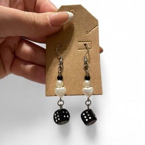 Black & White Heart and Dice Drop Earrings